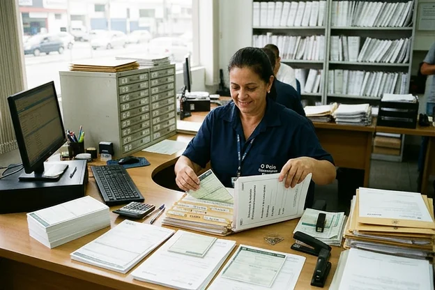 Despachante organizando documentos para licenciamento em Barueri.