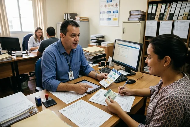Despachante orientando cliente sobre renovação de CNH em Barueri.
